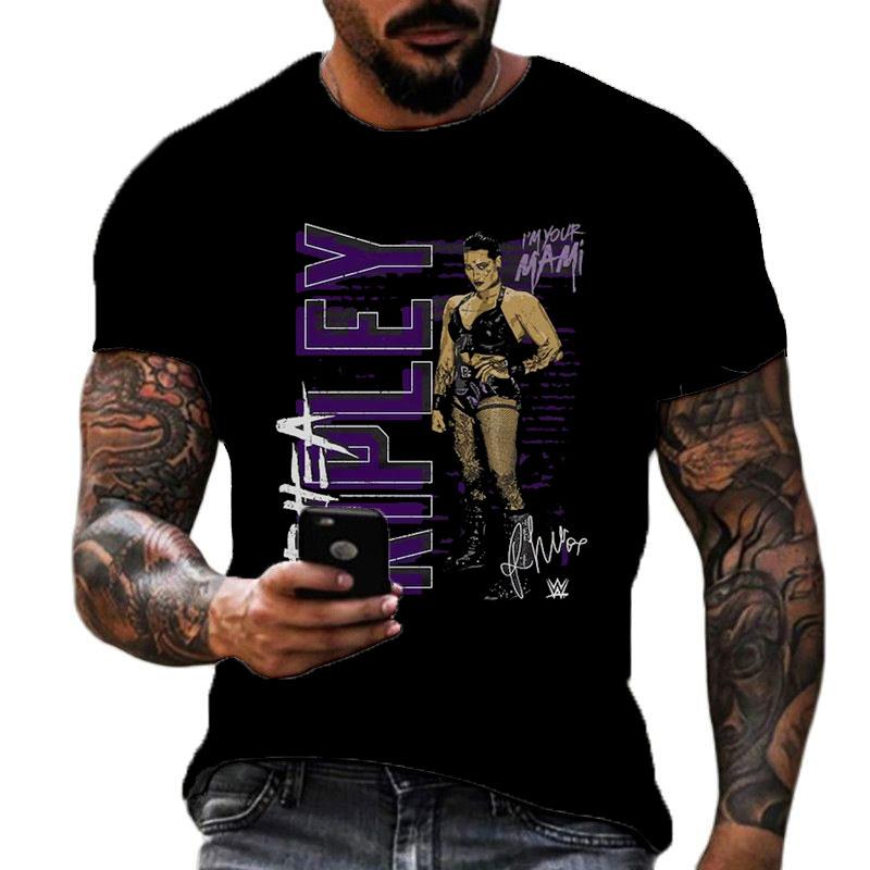 2025 Summer Men's 2D Printing Famous Wrestler Rhea Ripley T-shirt Children's Street Round Neck Sports Large Top
