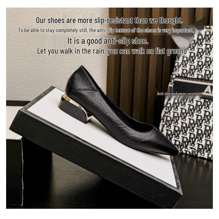 WD Women's Black Low Heel Professional Work Shoes - Comfortable Chunky Heel for Long Hours