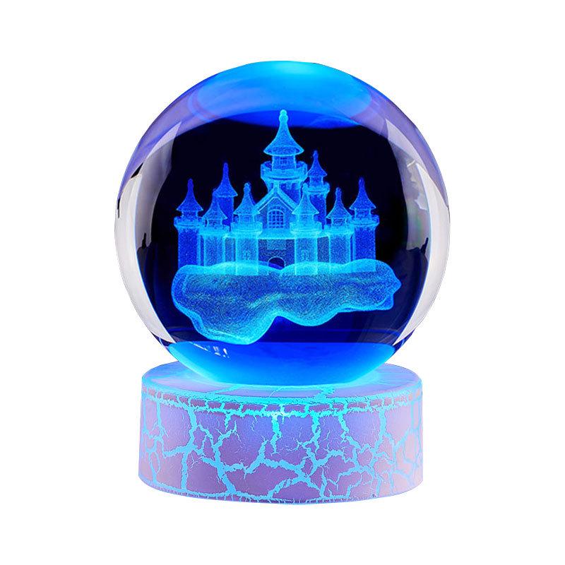 3D Carved Castle in the Sky Crystal Ball Night Light – Luminous Glass Ornament & Valentine's Day Gift