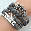 Multilayer Infinity Owl Charm Handmade Leather Bracelet Cuff Bangle Chain