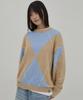 WAIKEI Big Argyle Boucle Knit Sky Blue