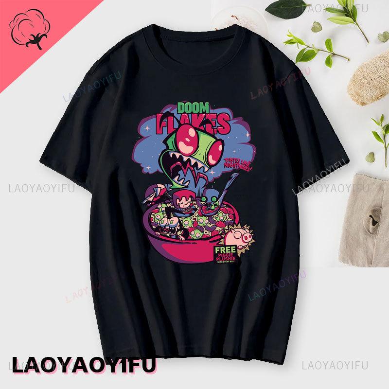 Lustiges Invader Zim Invader Gir Grafik T-Shirt Bild Männer Frauen Baumwolle Camisetas Cartoon Retro Baumwoll-Tees Liebliche Streetwear Oberteile