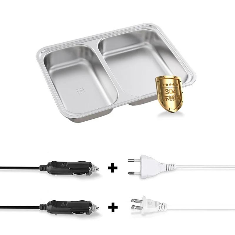 Portable 2 In 1 Electric Heated Lunch Box Stainless Steel Office Food Heating Warmer Container Heater Dual Use Home Car