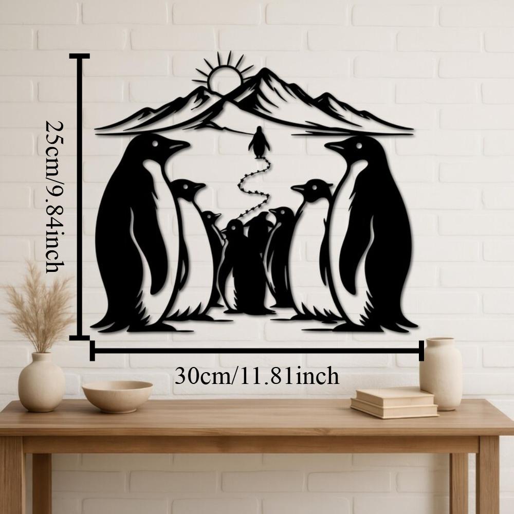

Handmade Metal Penguin Family Wall Art Minimalist Animal Decor Nursery Gift 12in чёрный