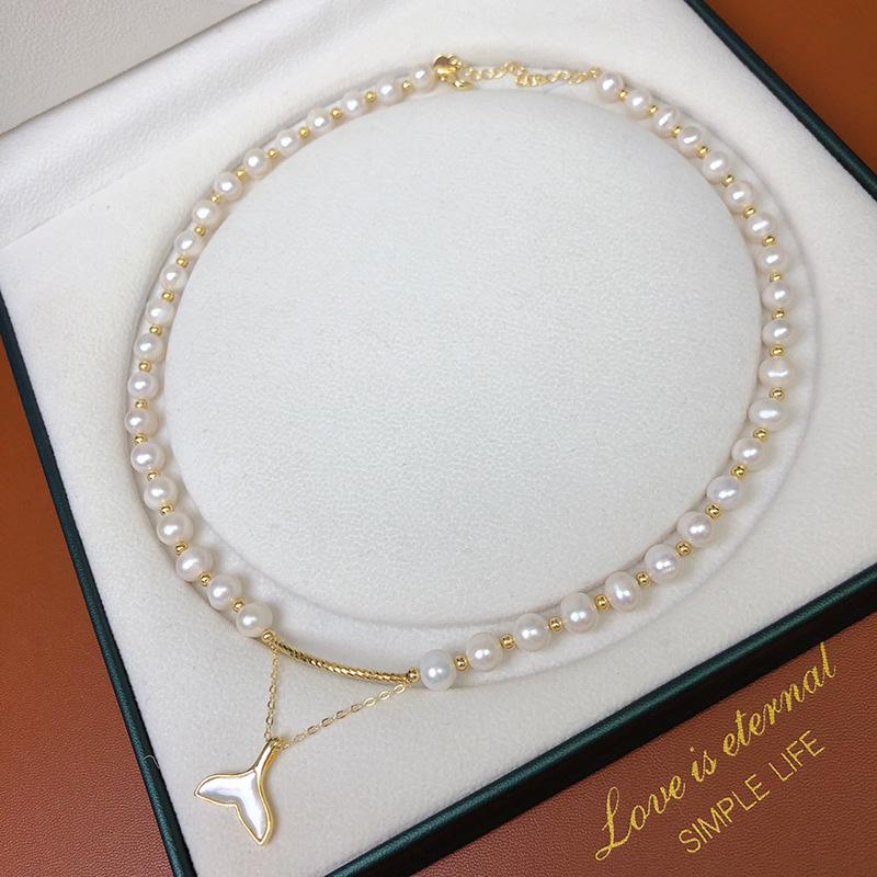 Fishtail Style Pearl Necklace - Natural White Pearls (7-8mm) Without Box