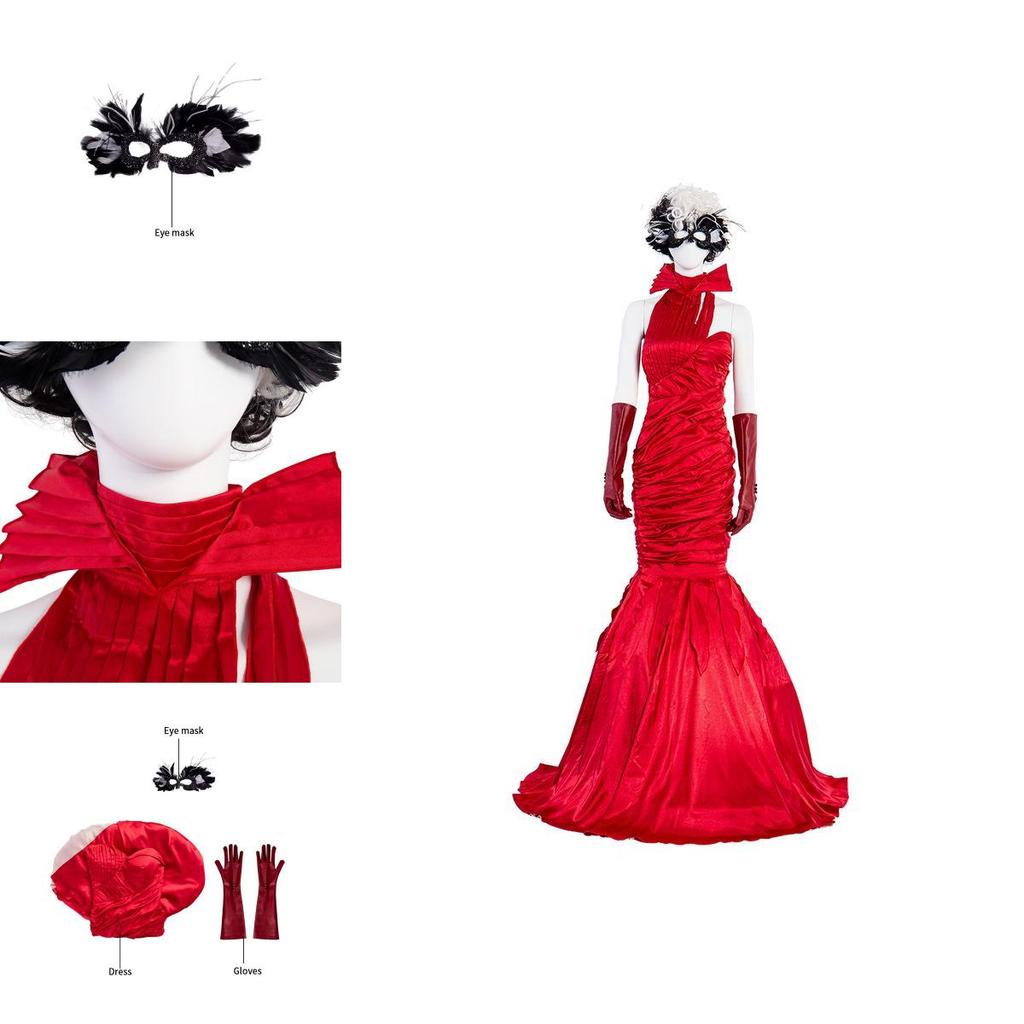 Exquisites Cruella De Vil Kuyla Cosplay-Kostümset mit elegantem Kleid und Accessoires