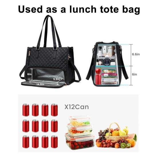 Dámská svačinová taška přes rameno s termoizolační přihrádkou na jídlo, velká kapacita, taška na notebook, prošívaná kabelka pro práci, cestování, business casual