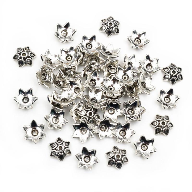 50pcs 8mm 10mm Beads Cap Antique Silver Plated Bronze Flower Shape Bead End Caps Findings For Women Jewelry Making End Caps