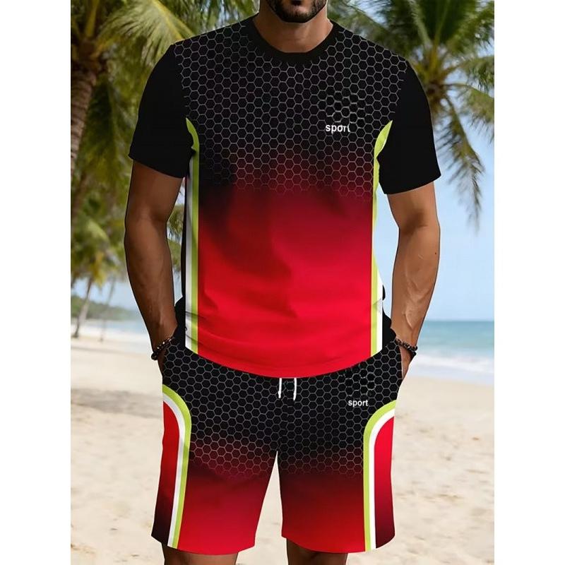 

Summer Men s Fashionable Gradient Color 3D Digital Printed Round Neck Short Sleeved Loose Oversized Breathable Comfortable Sports Wear M