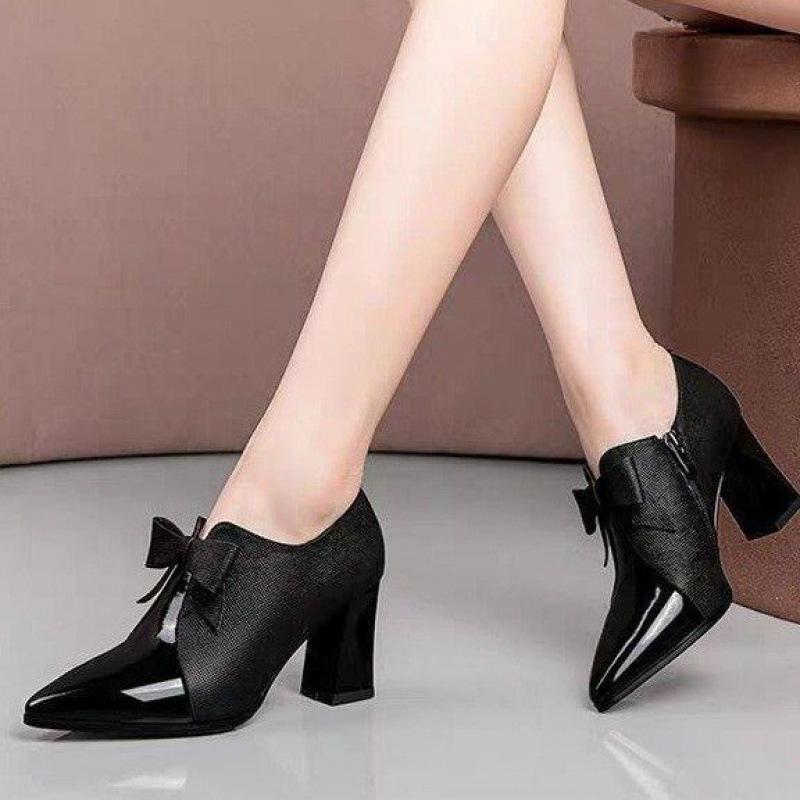 2026 Spring and Autumn New Fashionable Bow Versatile Temperament Pointed Coarse Copy Inside High Heels Female
