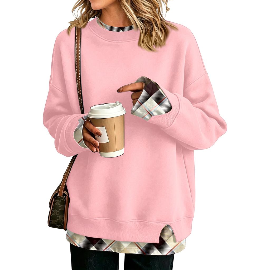Women's Casual Printed Long Sleeve Oversized Two Piece Look Sweatshirt for Everyday Wear