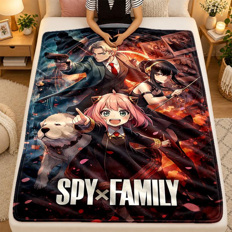 Flannel BlanketSpy × Family Warm Soft Throw Blanket for Indoor Sofa Bed Living Room Use