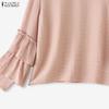 ZANZEA Women Casual Round Neck Ruffles Long Sleeve Loose Blouse