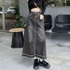 Gonna Denim Vintage Gonna Denim a Bordo Grezzo per Donna Dritta A-line Gonna Mezza Figura