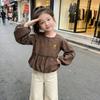 Girl's flower bud sleeve shirt for spring and autumn, loose round neck top for adults