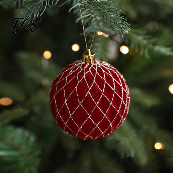 Festive Burgundy Party Supplies Velvet Christmas Ball Ornaments, 3.15 Inch Glitter Flocked Tree Ornaments Decoration, Plastic Shatterproof Hanging