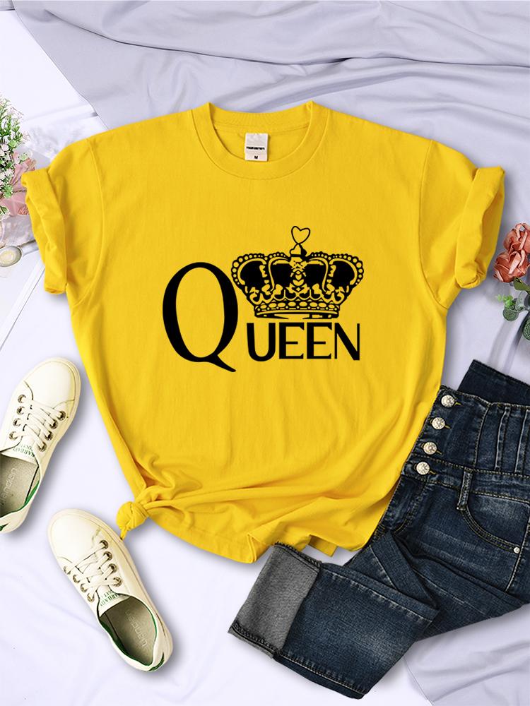 Queen'S Big Crown Bedruckte Damen T-Shirts Atmungsaktiv Sommer Kurzarm Street Hip Hop T-Shirt Kleidung O-Ausschnitt Lässige Damenoberteile