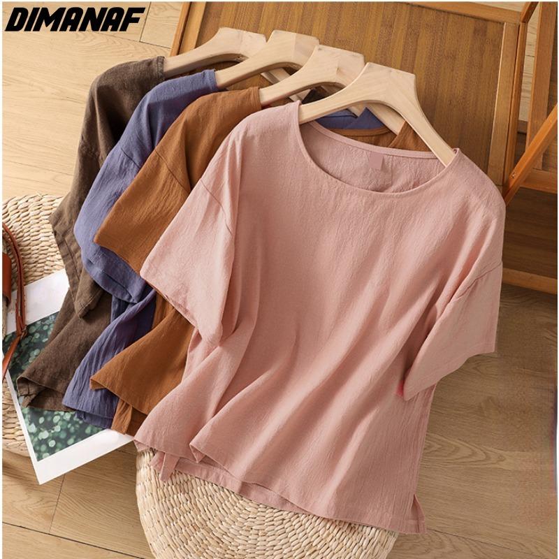 

DIMANAF 2024, женская футболка больших размеров, летняя винтажная Повседневная футболка больших размеров с круглым вырезом, тонкие свободные однотонные футболки с короткими рукавами M оранжевый