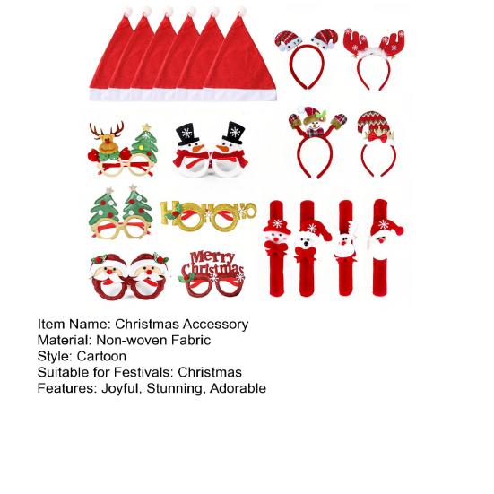 9 Pcs Christmas Party Favors Novelty Glasses Frames Christmas Headbands Santa Hat Slap Bracelets Set for Holiday Party Supplies