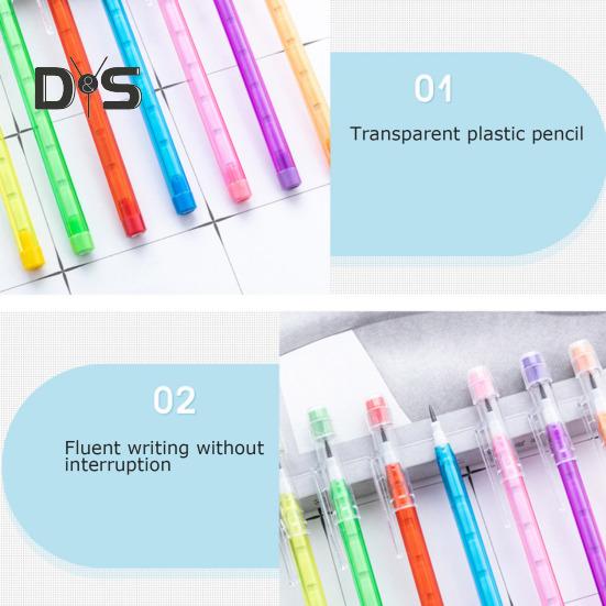 10 Pcs Translucent Pencil Non-Sharpening Stackable Pencils Multipoint Pop Up Plastic Pencil with Erasers for School Office Drawing