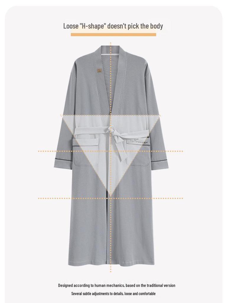 Ανδρική 100% Βαμβακερή Ρόμπα Μπάνιου Μακρυμάνικη - Κορεάτικου Στυλ, Φαρδιά Γραμμή, Πιτζάμες Εμπνευσμένες από Ξενοδοχείο Υψηλής Κατηγορίας