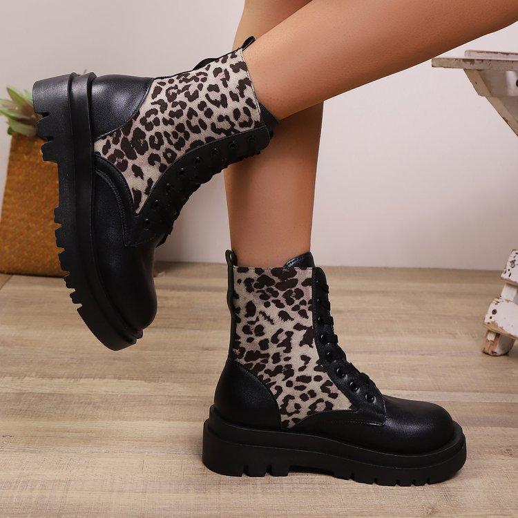 Fashion Round Toe Women's Flat Boots Lace Up Luxury Designer Shoes 2025 New Fashion Ankle Rock Riding Sexy Women's Shoes Zapatos Mujer