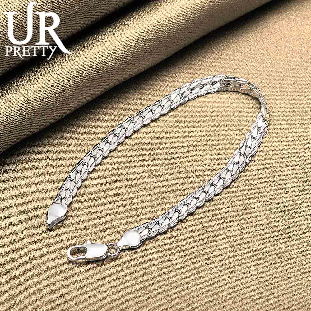 925 Sterling Silver 6mm Side Chain Bracelet Fashionable Wedding Jewelry