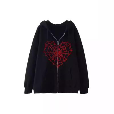 European Size Women's Zipper Sweater Love Spider Hoodie Sweater Hoodie