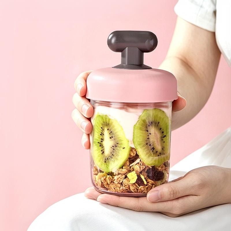 High Value Transparent Glass Oat Cup With Lid And Spoon Good Sealing With Scale Multicolor Optional Breakfast Cup