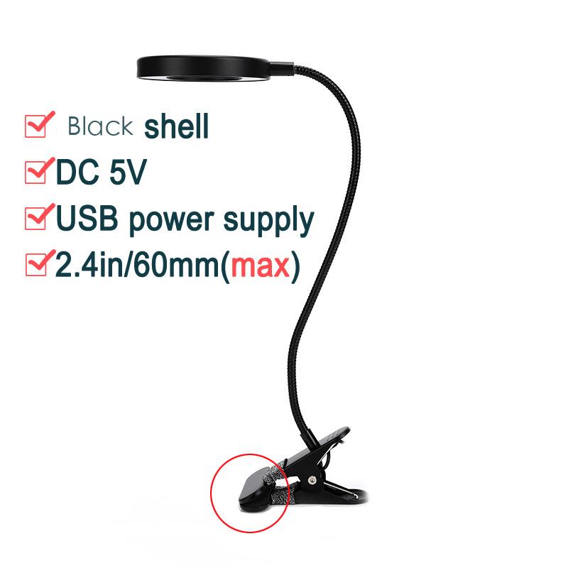 

LED Ring Clamp Lamp 3-Level Color Temperature Adjustable USB 360° Rotatable Gooseneck for Nail Reading Desk Eye Protection Light 0-5W&USB-DC 5V 1A