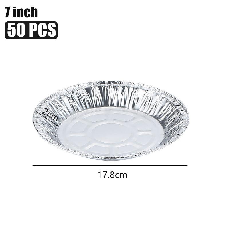 50pc Oil-proof Aluminum Foil Tin Box Round Disposable Bbq Tray Non-stick Liner Steaming Basket Mat For Cake Pastry Food Bakeware