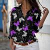 Chic Long-sleeve Butterfly Print Shirt, Ideal for Casual and Stylish Daily Wear.