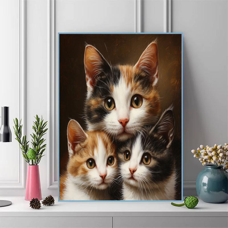 Calico cat Pattern 3pcs 100% Round Full Drill 5D DIY Diamond Painting Embroidery Cross Stitch Rhinestone Décor