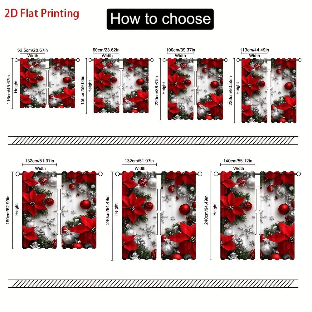 Set Of 2 Christmas Poinsettia Curtains Snowflake Ball Semi Living Room Bedroom Office Decor Light Filtering Made Polyester Machine Washable Area