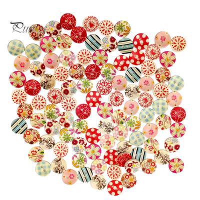2 Holes Wooden 15mm Cute Flower Dots Buttons for Sewing Scrapbooking DIY Craft