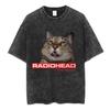 Rock Band Radiohead The Bend Funny Cat Vintage Washed T-shirt Men Women O-neck Cotton Streetwear Harajuku Fashion Casual Oversized Top Summer New Tee