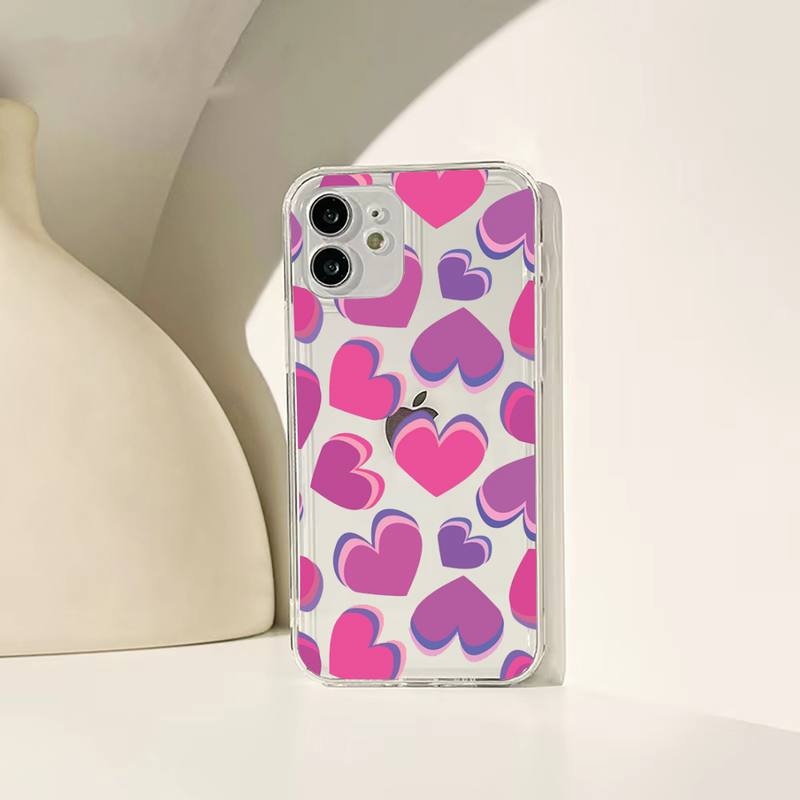 Loving Heart Ripple Phone Case For Iphone 11 12 13 14 Pro Max 7 8 Plus X Xr Xs Max Se 2020 Mini Transparent Case
