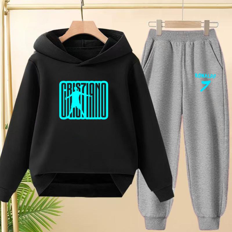 Student Uniform Hooded Sweatshirt + Long Pants Set. Children's Sportswear, Loose Suits for Boys and Girls Aged 3 to 13