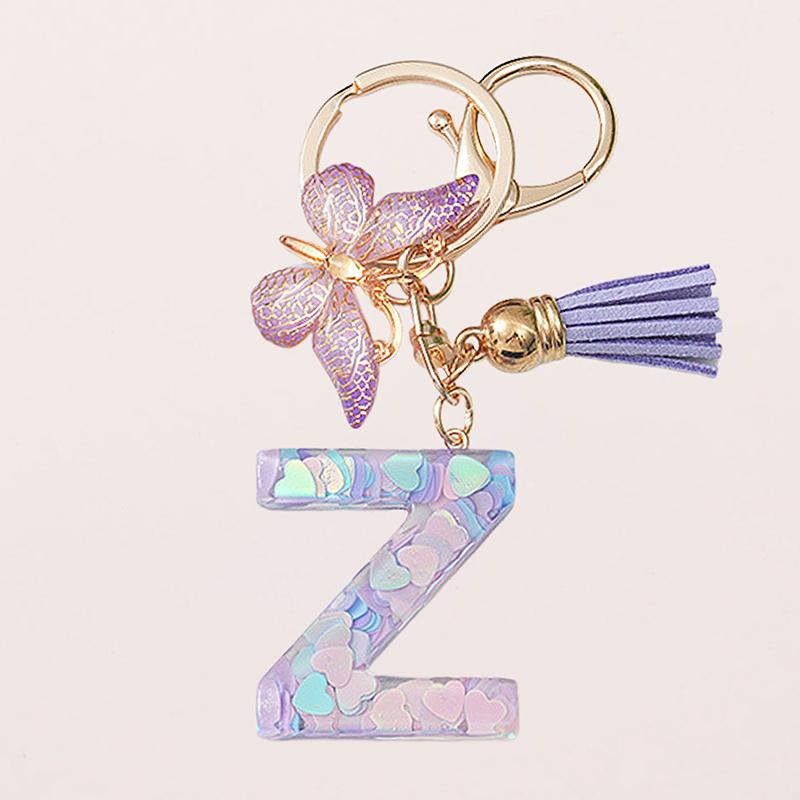 A-Z Letters Keychain Pendant Purple Butterfly Letter Keychain For Girls Women Exquisite Backpack Decoration Accessories Gifts