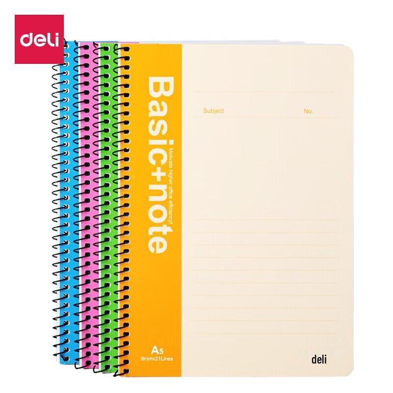 Deli 7693 B5 Spiral Notebook, 60 Pages, Pack of 12