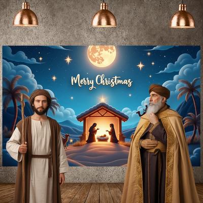 Christmas Scene Display Palm Trees Xmas Banner Holiday Background Shining Stars Christmas Banner For Church Service Christmas