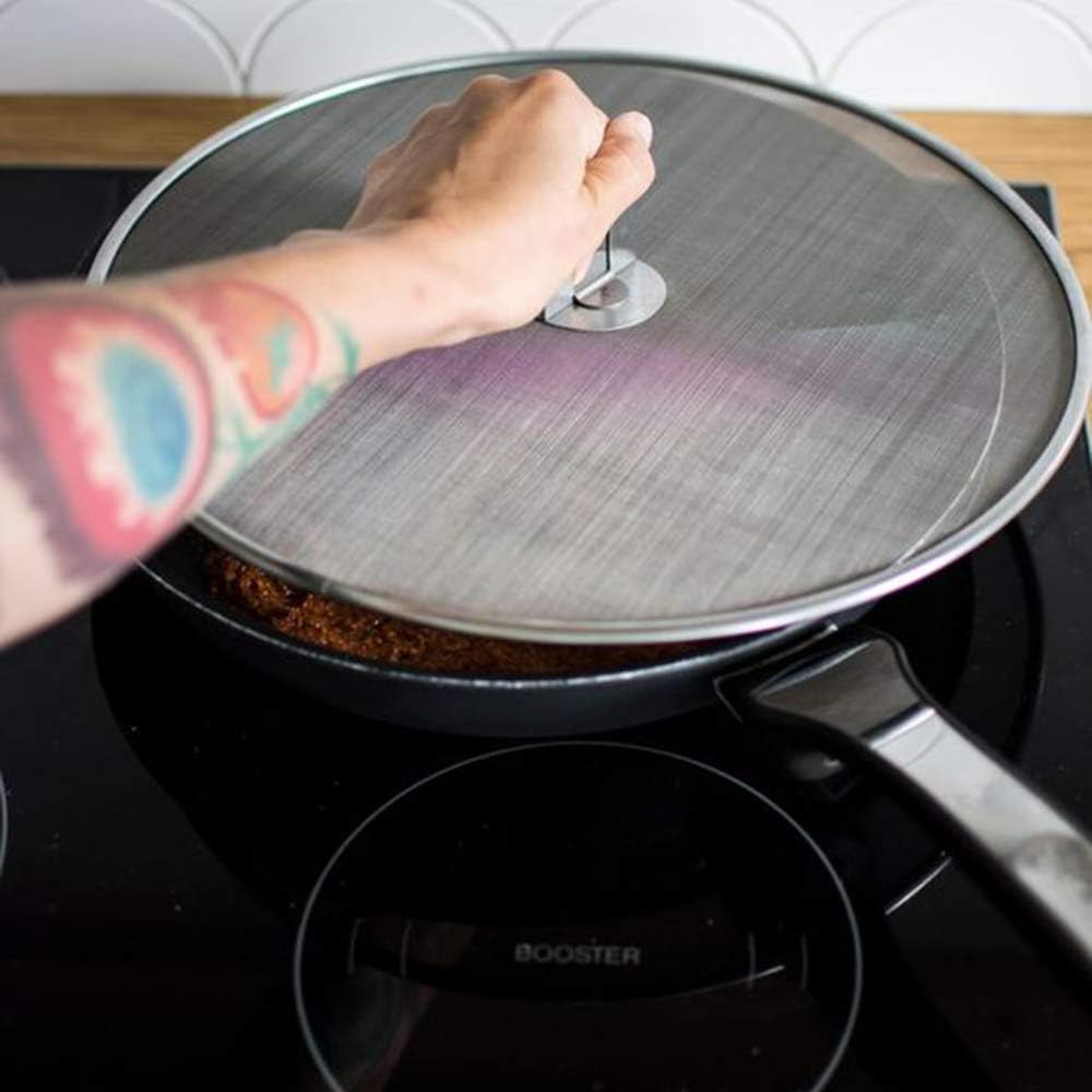 Antallcky 3 Pack Grease Splatter Screen for Frying Pan with Fold Flat Knob-Grease Splatter Guard Shield-No Cooking Oil Mess–No Burns–Ultra Fine