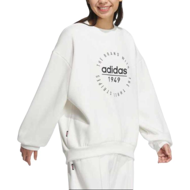 Adidas Letter Pattern Fleece Warm Long Sleeve Hoodie Women hoodies White JX9409