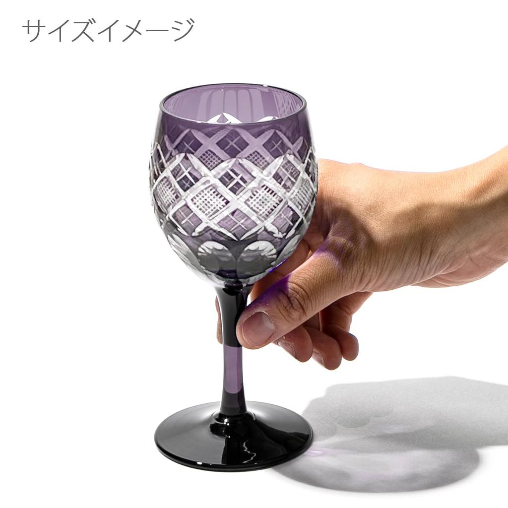 Taiburo Edo Kiriko Yarai Nanko Crest Wine Glass Pair Wooden Made In Japan [Official Workshop] (Edo Purple) TB90408Ms, Boxed,