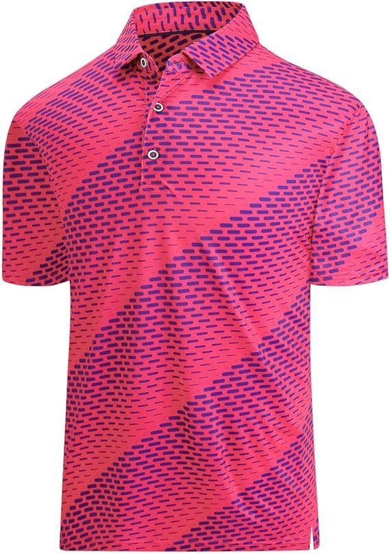 Stylish short-sleeve polo shirt with abstract pattern, versatile for casual and active wear.