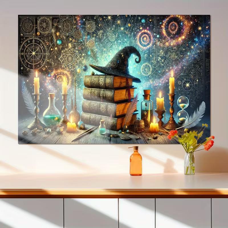 2D Mystical Magic Backdrop, Wizard Hat, Spell Books & Alchemy Symbols Party Background