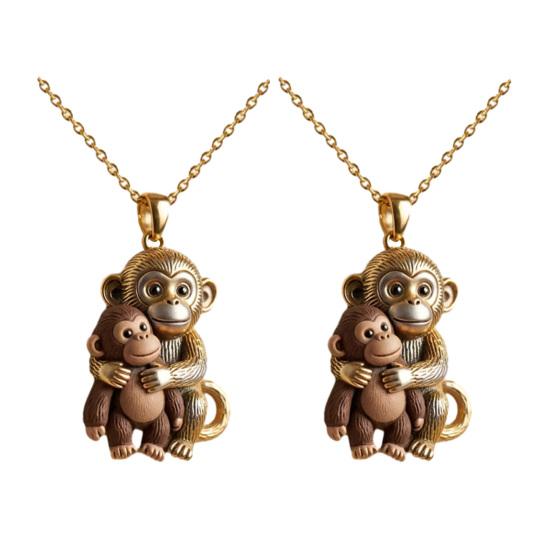 

Punch The Monkey Necklace Cute Baby Macaque Orangutan Pendant Necklace Women Men Jewelry Pocket Hug Gift for Friends Loved 2pcs