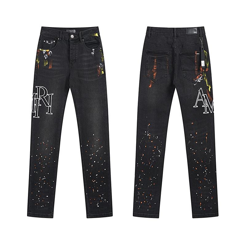 Purple Brand Ink Printing Meichao High Street Retro Ripped Casual Trend Denim Horn Pants Small Feet