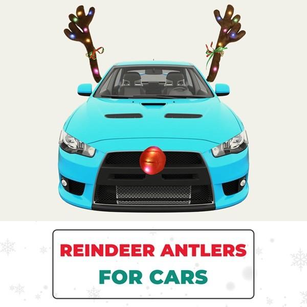 Plush Led Reindeer Antler Car Decor Kit With Lighted Nose And Tail For Festive Vehicle Ornamentation
