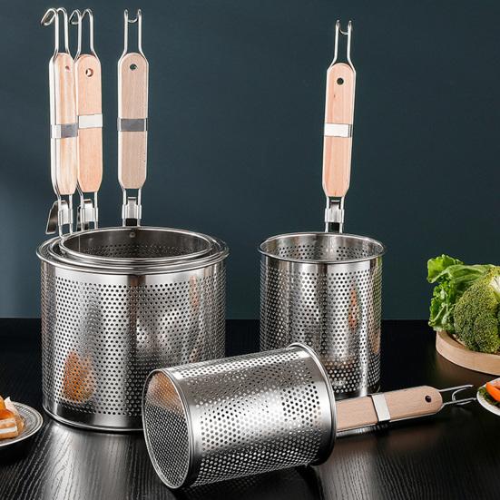 Cesta de Fritura Profunda em Aço Inoxidável Peneira de Malha Grossa Concha com Ganchos Duplos Colher Peneira Antiderrapante Resistente ao Calor para Macarrão de Sopa Malatang